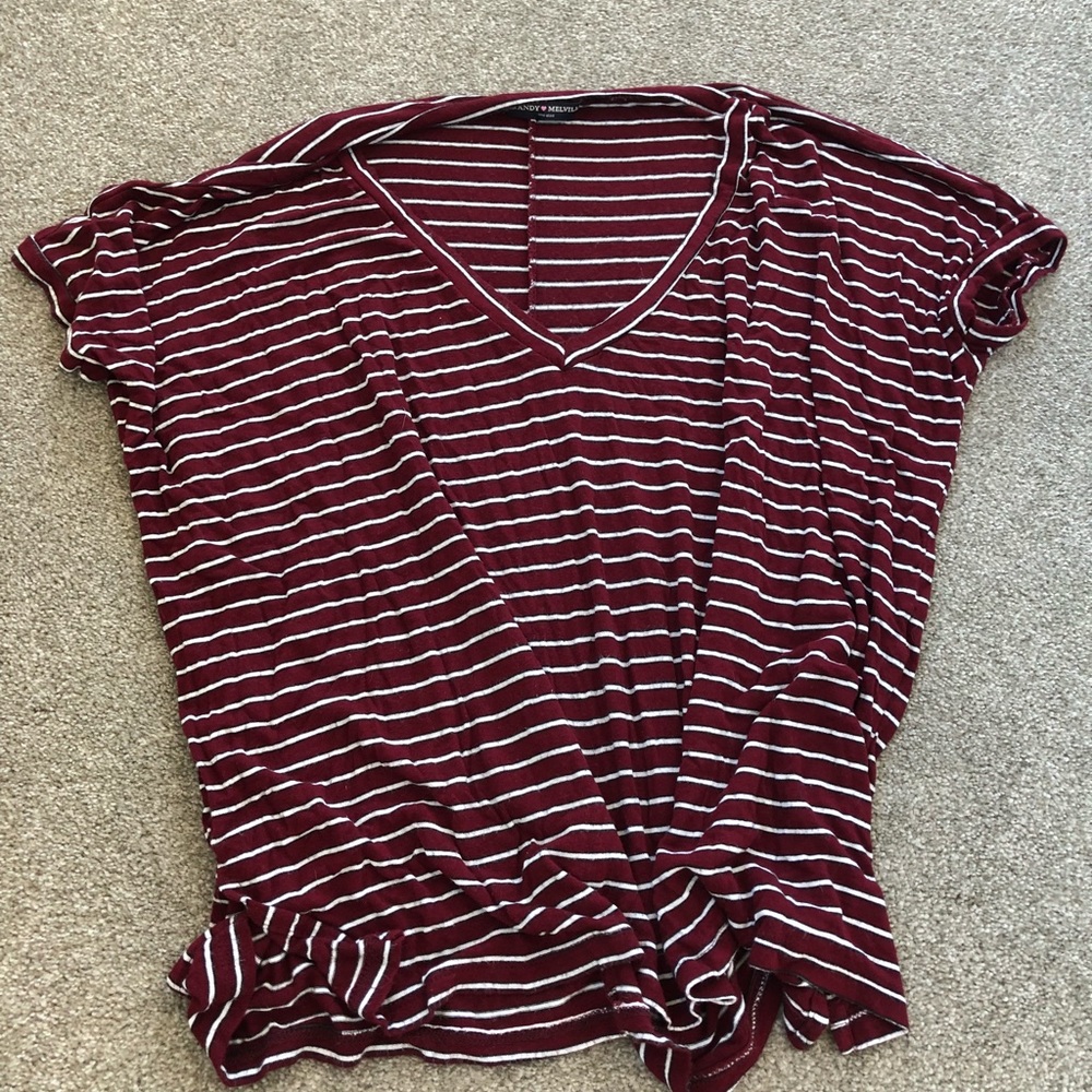 Brandy melville maroon striped v-neck shirt